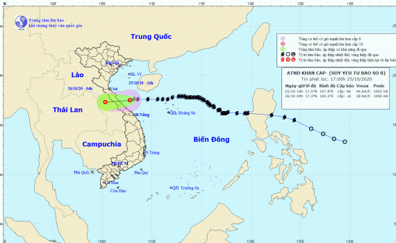 B&atilde;o số 8 suy yếu th&agrave;nh &aacute;p thấp nhiệt đới, tiến v&agrave;o H&agrave; Tĩnh-Quảng Trị