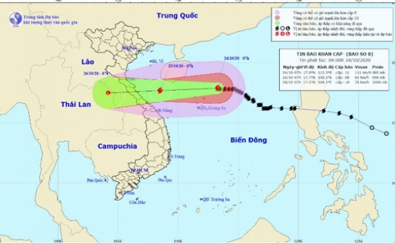 S&aacute;ng 25/10, b&atilde;o số 8 sẽ v&agrave;o v&ugrave;ng biển H&agrave; Tĩnh đến Quảng Trị, giật cấp 10