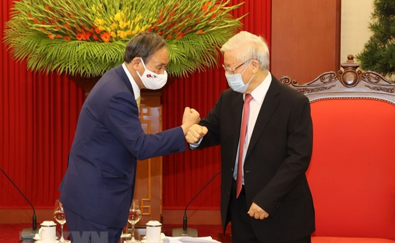 Tổng B&iacute; thư, Chủ tịch nước Nguyễn Ph&uacute; Trọng tiếp Thủ tướng Nhật Bản Suga Yoshihide