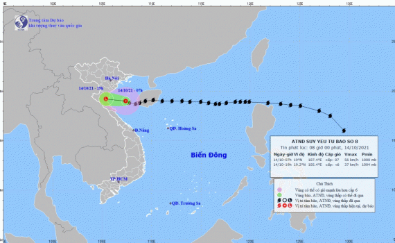 B&atilde;o số 8 suy yếu th&agrave;nh &aacute;p thấp nhiệt đới, cách Hà Tĩnh khoảng 200km