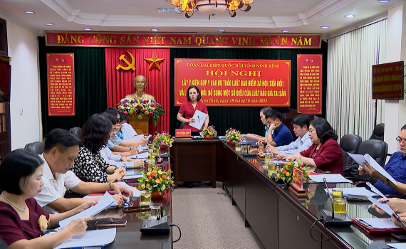 Đo&agrave;n ĐBQH tỉnh Ninh B&igrave;nh lấy &yacute; kiến g&oacute;p &yacute; v&agrave;o dự thảo Luật Bảo hiểm x&atilde; hội (sửa đổi) v&agrave; Luật sửa đổi, bổ sung một số điều của Luật đấu gi&aacute; t&agrave;i sản