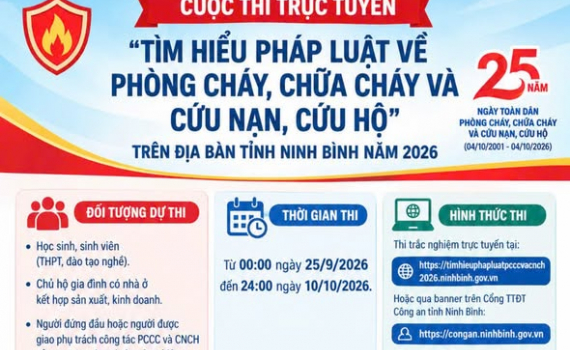 Ph&aacute;t động cuộc thi trực tuyến &ldquo;T&igrave;m hiểu ph&aacute;p luật về ph&ograve;ng ch&aacute;y, chữa ch&aacute;y v&agrave; cứu nạn, cứu hộ&rdquo; tr&ecirc;n địa b&agrave;n tỉnh Ninh B&igrave;nh năm 2026