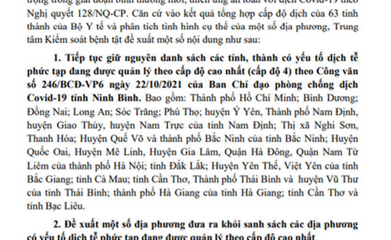 Đề xuất thay đổi danh s&aacute;ch địa phương c&oacute; diễn biến dịch Covid -19 phức tạp