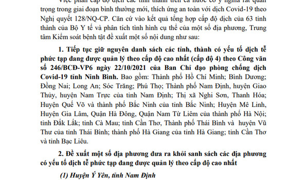 Đề xuất thay đổi danh s&aacute;ch địa phương c&oacute; diễn biến dịch Covid-19 phức tạp 