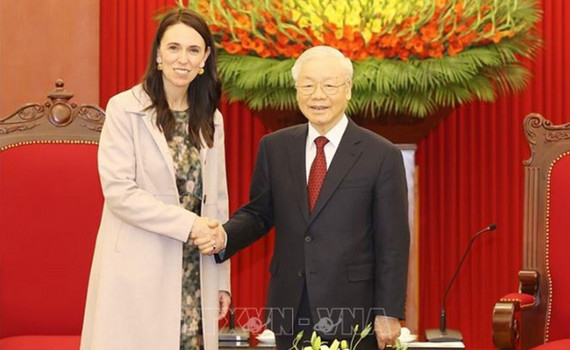 Tổng B&iacute; thư Nguyễn Ph&uacute; Trọng tiếp Thủ tướng New Zealand Jacinda Ardern