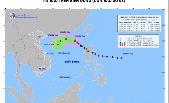 Thời tiết h&ocirc;m nay (13-11): B&atilde;o số 8 tiếp tục hướng về miền Trung