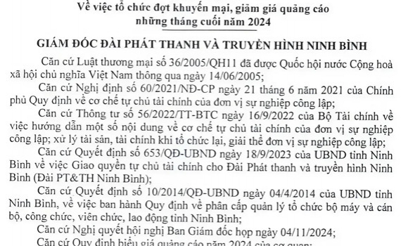Đ&agrave;i Ph&aacute;t thanh v&agrave; Truyền h&igrave;nh Ninh B&igrave;nh khuyến mại, giảm gi&aacute; quảng c&aacute;o những th&aacute;ng cuối năm 2024