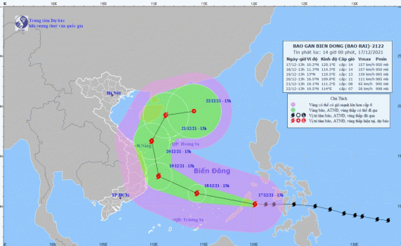 Công điện số 10 ngày 17/12/2021 của Ban Chỉ huy PCTT và TKCN tỉnh về ứng phó với bão gần biển Đông