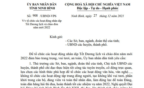 Ninh B&igrave;nh triển khai c&ocirc;ng t&aacute;c đảm bảo an to&agrave;n trong dịp Tết Dương lịch v&agrave; ch&agrave;o đ&oacute;n năm mới 2022