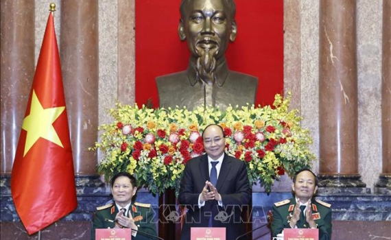 Chủ tịch nước Nguyễn Xu&acirc;n Ph&uacute;c gặp mặt Ban Li&ecirc;n lạc Cựu chiến binh Sư đo&agrave;n 341