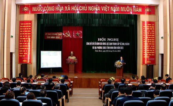 Hội nghị c&ocirc;ng bố chỉ số đ&aacute;nh gi&aacute; năng lực cạnh tranh cấp sở, ban, ng&agrave;nh, địa phương (DDCI) tỉnh Ninh B&igrave;nh năm 2023