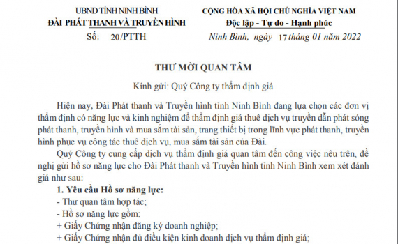Thư mời quan t&acirc;m