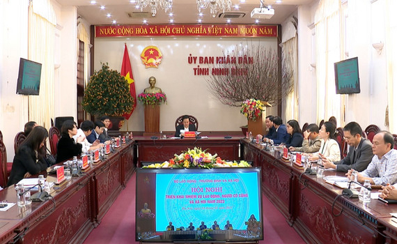 Hội nghị trực tuyến to&agrave;n quốc triển khai nhiệm vụ Lao động, Người c&oacute; c&ocirc;ng v&agrave; X&atilde; hội năm 2023