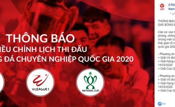 Ho&atilde;n V-League, giải hạng Nhất, C&uacute;p QG v&igrave; virus corona