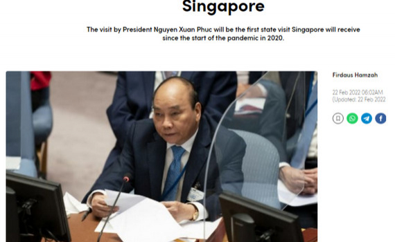 Truyền th&ocirc;ng Singapore đưa tin đậm n&eacute;t chuyến thăm của Chủ tịch nước