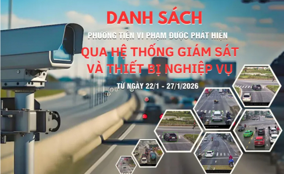Danh s&aacute;ch phương tiện vi phạm được ph&aacute;t hiện qua hệ thống gi&aacute;m s&aacute;t v&agrave; thiết bị nghiệp vụ tuần thứ tư th&aacute;ng 1/2026