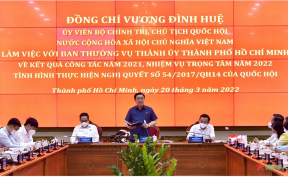 Chủ tịch Quốc hội Vương Đ&igrave;nh Huệ l&agrave;m việc với Ban Thường vụ Th&agrave;nh ủy Th&agrave;nh phố Hồ Ch&iacute; Minh