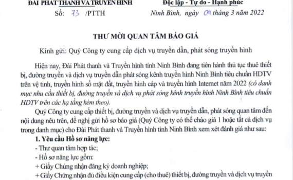 Thư mời quan t&acirc;m b&aacute;o gi&aacute;