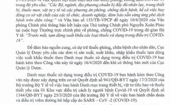 Cục Quản l&yacute; dược y&ecirc;u cầu tạm dừng xuất khẩu thuốc điều trị Covid-19