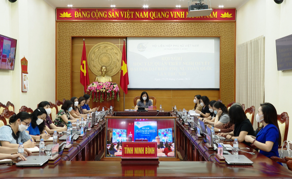 Hội nghị trực tuyến tập huấn, qu&aacute;n triệt Nghị quyết Đại hội đại biểu Phụ nữ to&agrave;n quốc lần thứ XIII