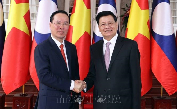 Lễ đ&oacute;n ch&iacute;nh thức Chủ tịch nước V&otilde; Văn Thưởng thăm hữu nghị L&agrave;o