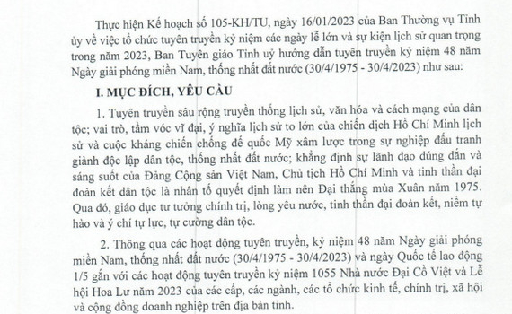 Hướng dẫn tuy&ecirc;n truyền kỷ niệm 48 năm Ng&agrave;y giải ph&oacute;ng Miền Nam thống nhất đất nước (30/4/1975 - 30/4/2023)