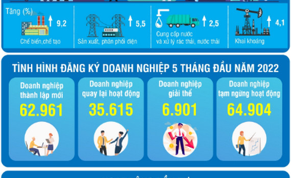 5 th&aacute;ng đầu năm 2022: Chỉ số sản xuất to&agrave;n ng&agrave;nh c&ocirc;ng nghiệp tăng 8,3%