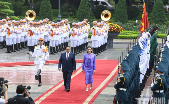 Thủ tướng Phạm Minh Ch&iacute;nh chủ tr&igrave; Lễ đ&oacute;n Thủ tướng Th&aacute;i Lan thăm ch&iacute;nh thức Việt Nam