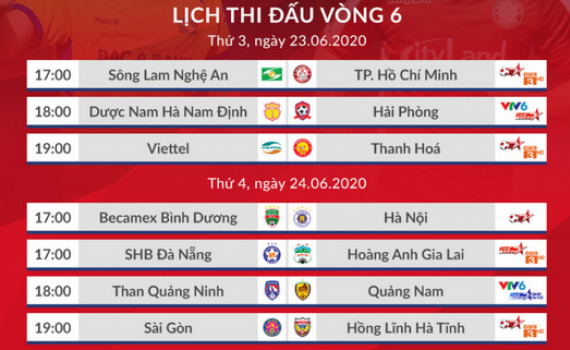Lịch thi đấu v&ograve;ng 6 V-League 2020: HAGL, H&agrave; Nội FC gặp kh&oacute;