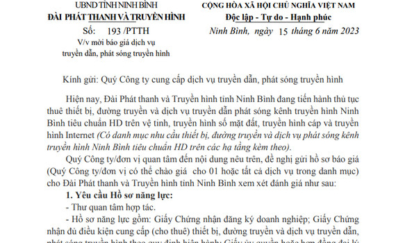 Mời b&aacute;o gi&aacute; dịch vụ truyền dẫn, ph&aacute;t s&oacute;ng truyền h&igrave;nh