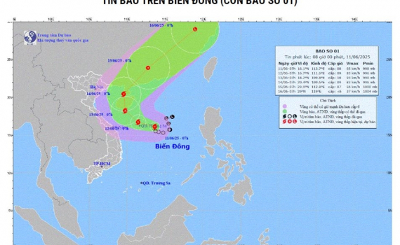 &Aacute;p thấp nhiệt đới đ&atilde; mạnh l&ecirc;n th&agrave;nh b&atilde;o - b&atilde;o số 1 năm 2025