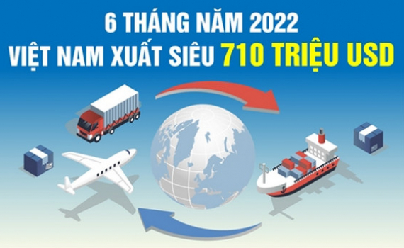 Việt Nam xuất si&ecirc;u 710 triệu USD trong 6 th&aacute;ng đầu năm 2022