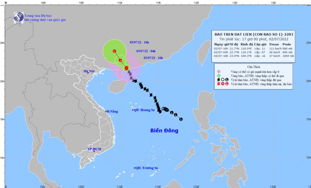 B&atilde;o số 1 v&agrave;o đất liền ph&iacute;a Đ&ocirc;ng Bắc b&aacute;n đảo L&ocirc;i Ch&acirc;u (Trung Quốc) v&agrave; suy yếu dần