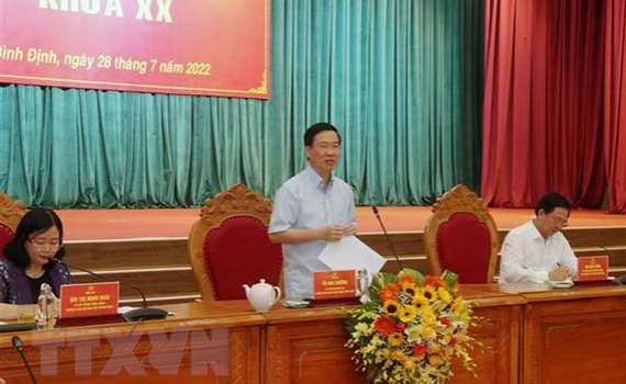 Thường trực Ban B&iacute; thư V&otilde; Văn Thưởng l&agrave;m việc tại tỉnh B&igrave;nh Định