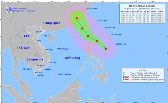 Thời tiết h&ocirc;m nay 25-7: B&atilde;o DOKSURI c&oacute; cường độ mạnh cấp 14-15