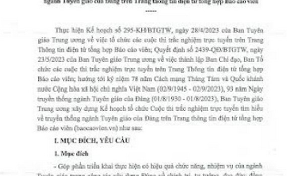 Kế hoạch tổ chức Cuộc thi trắc nghiệm trực tuyến t&igrave;m hiểu về truyền thống ng&agrave;nh Tuy&ecirc;n gi&aacute;o của Đảng