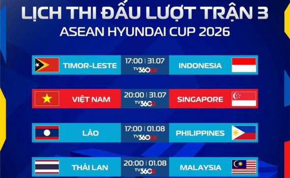 Lịch thi đấu ASEAN Cup 2026 h&ocirc;m nay (31-7): T&acirc;m điểm Việt Nam đấu Singapore