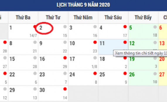 Lịch nghỉ Lễ dịp Quốc kh&aacute;nh 2/9/2020 v&agrave; tiền lương đi l&agrave;m ng&agrave;y lễ