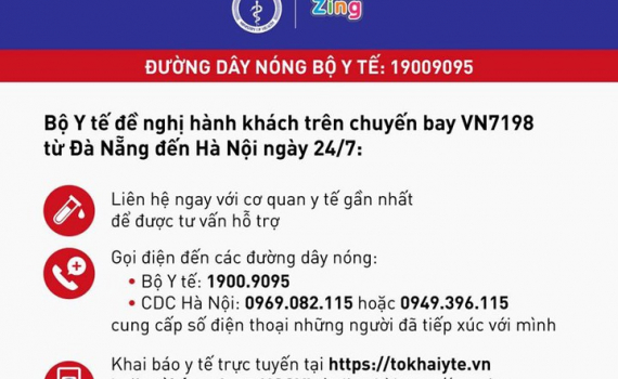 Th&ocirc;ng b&aacute;o khẩn t&igrave;m h&agrave;nh kh&aacute;ch tr&ecirc;n chuyến bay c&oacute; bệnh nh&acirc;n Covid-19
