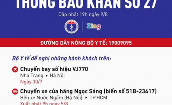 Th&ocirc;ng b&aacute;o khẩn t&igrave;m người tr&ecirc;n chuyến bay, xe kh&aacute;ch li&ecirc;n quan đến bệnh nh&acirc;n Covid