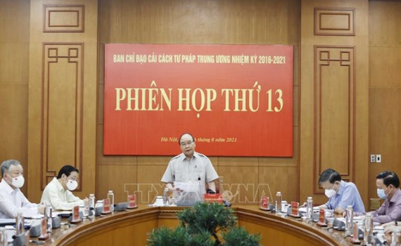 Chủ tịch nước Nguyễn Xu&acirc;n Ph&uacute;c chủ tr&igrave; Phi&ecirc;n họp thứ 13 Ban Chỉ đạo Cải c&aacute;ch tư ph&aacute;p Trung ương