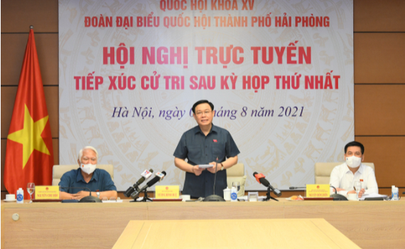 Chủ tịch Quốc hội tiếp x&uacute;c cử tri Hải Ph&ograve;ng theo h&igrave;nh thức trực tuyến