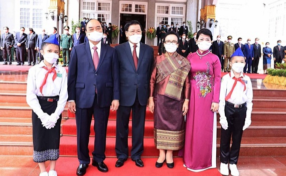 Lễ đ&oacute;n ch&iacute;nh thức Chủ tịch nước Nguyễn Xu&acirc;n Ph&uacute;c thăm hữu nghị CHDCND L&agrave;o