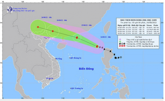 Thời tiết ng&agrave;y 24-8: B&atilde;o số 3 đang v&agrave;o Biển Đ&ocirc;ng, mạnh cấp 10