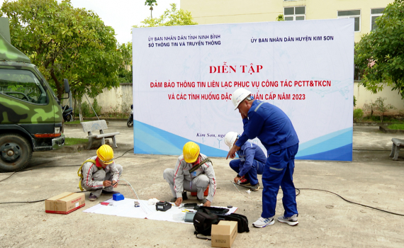 Diễn tập đảm bảo th&ocirc;ng tin li&ecirc;n lạc phục vụ c&ocirc;ng t&aacute;c ph&ograve;ng chống thi&ecirc;n tai v&agrave; t&igrave;m kiếm cứu nạn năm 2023 tại huyện Kim Sơn