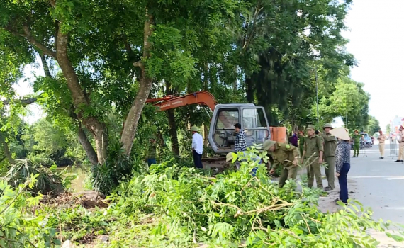 Kim Sơn giải tỏa vi phạm h&agrave;nh lang an to&agrave;n giao th&ocirc;ng