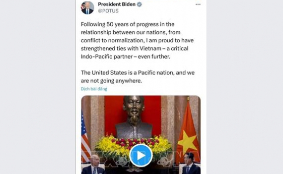 Tổng thống Mỹ Joe Biden đ&aacute;nh gi&aacute; chuyến thăm Việt Nam l&agrave; "thời khắc lịch sử"
