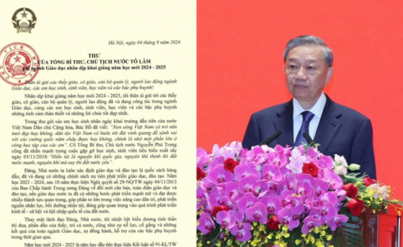 Thư của Tổng B&iacute; thư, Chủ tịch nước T&ocirc; L&acirc;m gửi ng&agrave;nh Gi&aacute;o dục nh&acirc;n dịp khai giảng năm học mới 2024-2025