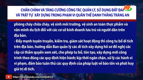C&ocirc;ng văn chấn chỉnh v&agrave; tăng cường c&ocirc;ng t&aacute;c quản l&yacute;, sử dụng đất đai v&agrave; trật tự x&acirc;y dựng trong phạm vi quần thể Danh thắng Tr&agrave;ng An