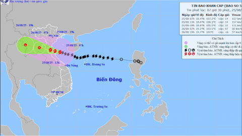 Tin b&atilde;o khẩn cấp ( Cơn b&atilde;o số 5 ) - Hồi 7h ng&agrave;y 25/8/2025